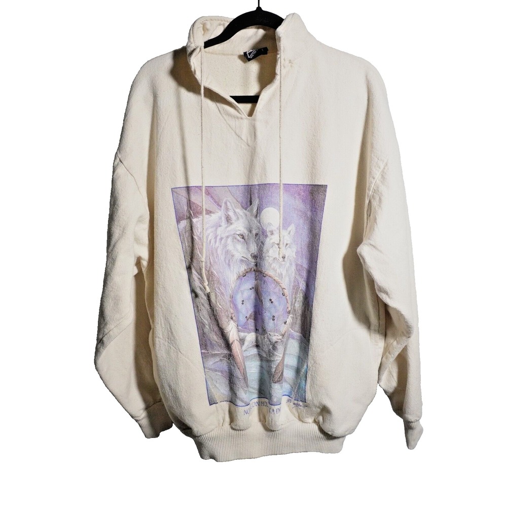 VTG Wek the World‎ Wolf Dreamcatcher Sweatshirt White Purple Boho Womens M/L